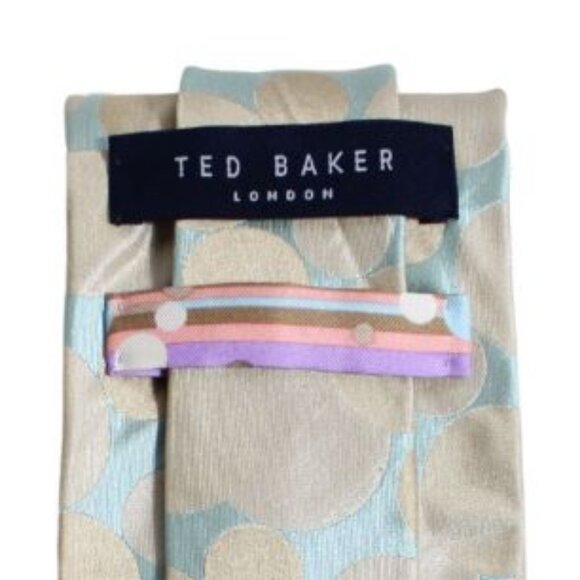 Ted Baker London 100% Silk Tie |  Mint Green & Gold Beige Polka Dot - Picture 1 of 6
